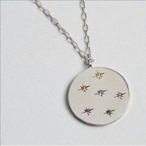 Tai Jewelry Silver Medallion Pendant Necklace with Rainbow Stones New MSRP $70